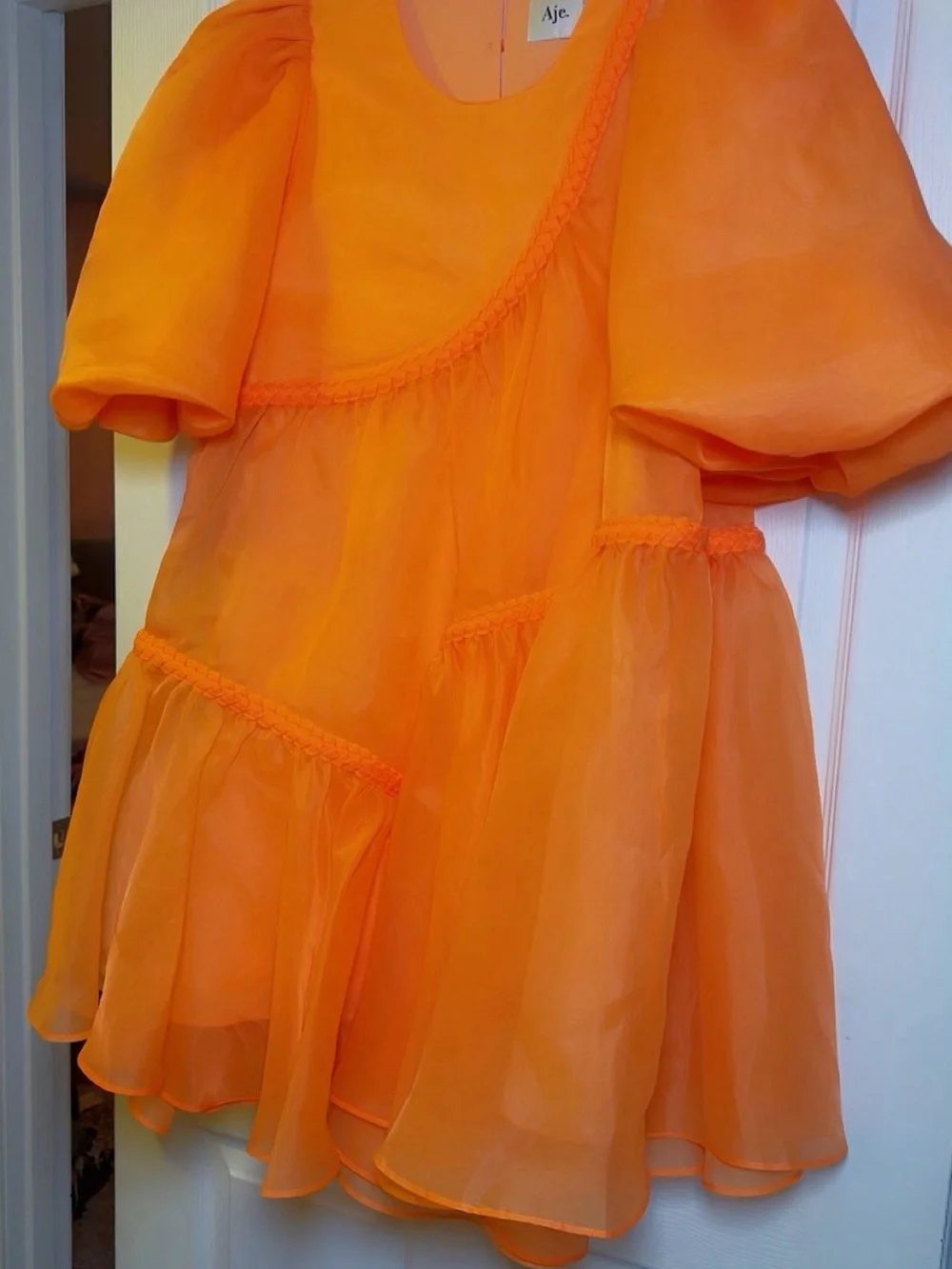 Aje Bright Orange Puff-Sleeve Kids Costume Dress